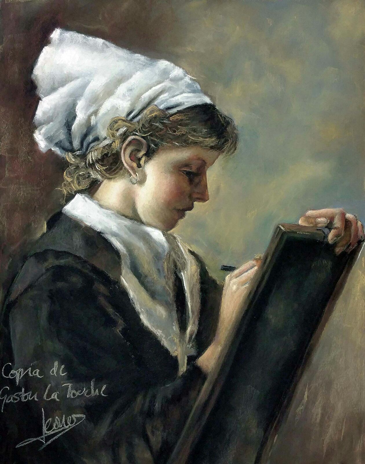 Femme écrit, copia de Gaston La Touche 