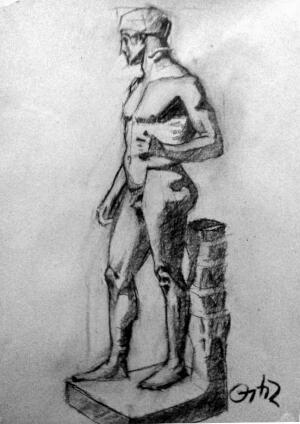 Ares. Apunte del yeso. Carboncillo sobre papel de estraza