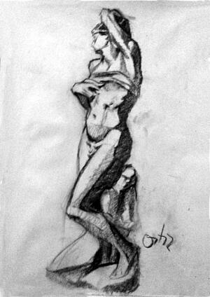 Esclavo. Apunte del yeso. Carboncillo sobre papel de estraza